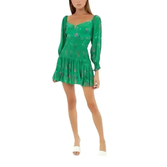 Blue Life Green Floral Ruched Sasha Mini Dress S - Picture 1 of 4